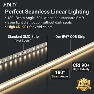 IP67 Wide 180 Degree Beam Angle 528LEDs/m COB LED <b>Strip</b> Light 12V 24V 10mm Width Flexible LED Light <b>Strip</b> with CRI90+ - Product Image 4