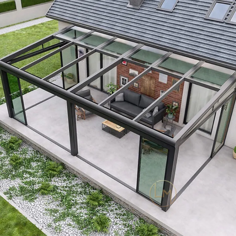 Modern All Season Greenhouse Solarium Conservatory Veranda Sun Room Glass House Garden Aluminum Glass Sunroom