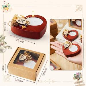 Lots de cadeaux de mariage : Porte-bougies chauffe-plat en bois en forme de cœur faits à la main, gravés, pour cadeaux d'affaires et de pendaison de crémaillère - Product Image 2
