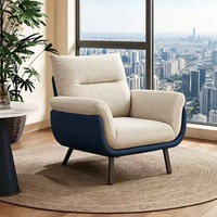 Fauteuil individuel en coton-lin et cuir, style vintage, luxe moderne, minimaliste, avec pieds amovibles et lavables, pour salon