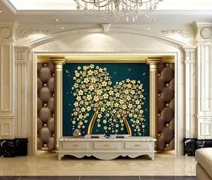 最优惠价格壁画壁纸3d优雅绿花可拆卸客厅壁纸