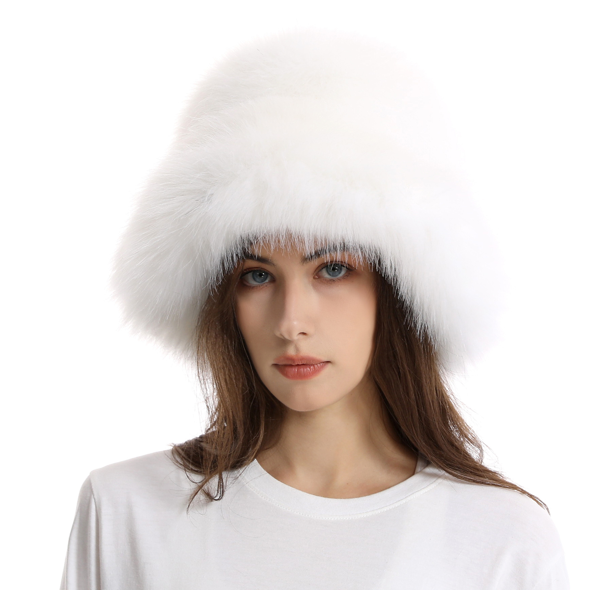 Fuzzy Faux Fur Bucket Hat - Y2K Plush Winter Hat For Women, One Size Adjustable, Yellow