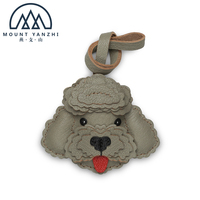 Porte-clés lumineux en cuir véritable Yanzhi, motif caniche mignon de dessin animé, haute qualité, logo personnalisé, couleur personnalisable, breloque de sac portable