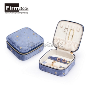 Velvet Ring Flocking Corduroy Logo Jewellery Cardboard Blue Luxury Suede Custom Mini Travel Velour Jewelry Box