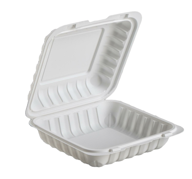 White Disposable Food Container with Hinged Lid Microwave Safe MFPP Take Out Box Heavy Duty Clamshell Lunch Box Wholesale