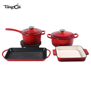 Ensemble d'ustensiles de cuisson en fonte écologiques et durables antiadhésifs - Cocotte 5QT, <span class=keywords><strong>Casserole</strong></span> 3QT, Plaque de cuisson <span class=keywords><strong>rectangulaire</strong></span> et Plaque à rôtir, Compatible four - Product Image 4