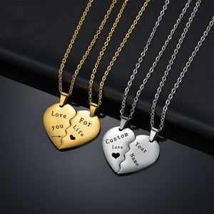 Collar con Colgante de Corazones Divididos Grabados en Acero Inoxidable 18K para Parejas, Joyería con Frase 'I Love You' - Product Image 3