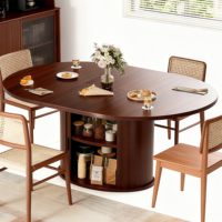 Table à manger extensible SENYU ronde à ovale avec armoire de rangement à 3 niveaux, table à dîner extensible en bois pour 4 à 6 personnes