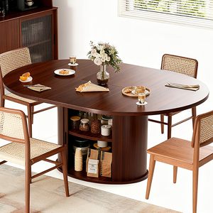 Table à manger extensible SENYU ronde à ovale avec armoire de rangement à 3 niveaux, table à dîner extensible en bois pour 4 à 6 personnes - Product Image 1