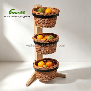 vegetable fruit banana tower 3 tiers wood <b>display</b> three tier fruit <b>basket</b> stand freestanding - Product Image 1