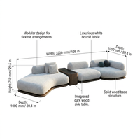 Ensemble de canapés modulaires carrés en tissu avec dossier coussiné et accoudoirs droits, design d'angle unique pour salons spacieux