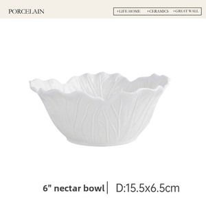 Bol profond en céramique blanc pur, résistant au micro-ondes, avec motif chou en relief sous glaçure, pour salade de fruits, yaourt, flocons d'avoine et <span class=keywords><strong>soupe</strong></span> - Product Image 6
