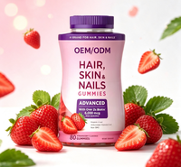 Gummies avancées pour cheveux, peau et ongles avec 2x Biotine 6000mcg, saveur fraise, pour la croissance des cheveux et la vitalité de la peau