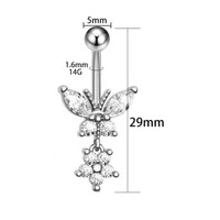 Nouveau Bijou de Nombril Papillon Fleur en Zircon Spécial Européen et Américain, Anneaux de Nombril de 10 mm, Bijoux de Piercing pour Femmes