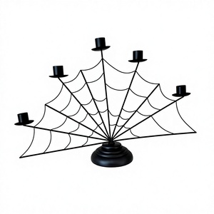 Candelabro de Metal con Diseño de Telaraña Negra para Halloween, con 5 Portavelas, para Decoración del Hogar, Centro de Mesa - Product Image 1