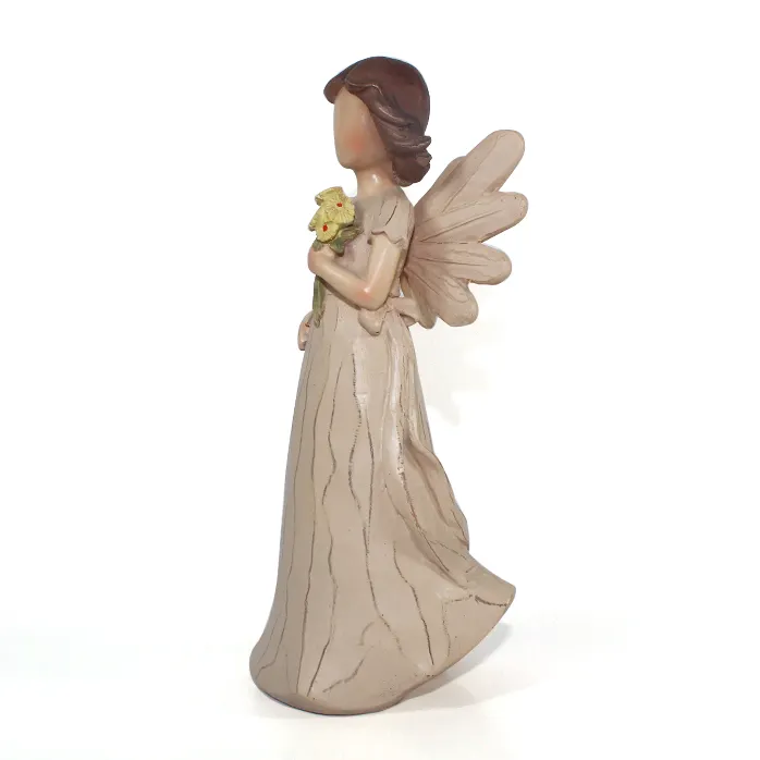 Figura de resina de madera personalizada, madre e hijo, alas de Ángel