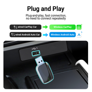 Bộ chuyển đổi không dây Carplay Android Auto mới, chuyển đổi từ có dây sang không dây, thiết bị Carplay không dây cho ô tô, phát đa phương tiện - Product Image 3