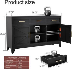 Tự chọn Tủ <span class=keywords><strong>sideboard</strong></span> lớn 59 "hiện đại trang trại cà phê Bar Station với 3 ngăn kéo & 2 cửa nhà bếp phòng ăn lưu trữ - Product Image 2