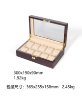 Boîte de rangement pour 10 montres en bois d'ébène rouge de luxe, finition brillante, doublure en daim camel, construction en MDF, verrouillable, anti-poussière