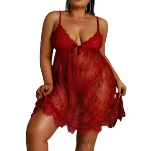 Prezzo a buon mercato 3XL Plus Size intimo donna due pezzi Lingerie Sexy set trasparente Femme pigiama Dress