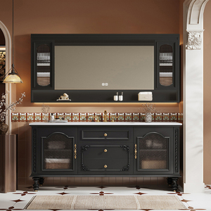 <span class=keywords><strong>Mueble</strong></span> de Baño Retro Francés de 48-92 Pulgadas con Lavabo Individual/Doble, <span class=keywords><strong>Mueble</strong></span> de Pie, Espejo Inteligente Antivaho/Gabinete con Espejo - Product Image 1