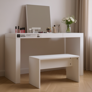 Sgabello da toeletta in legno ingegnerizzato bianco 27.6x13.8x17.7 pollici, accessorio per tavolo da trucco - Product Image 2