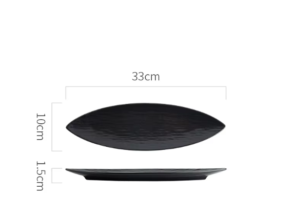 Assiette à feuilles noires à motif de roche de sables mouvants de 13 pouces