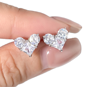 Hypoallergenic Three Different Stones Moissanite <b>Stud</b> Earrings GRA Certificate Rhodium Plated 925 <b>Silver</b> Luxury Fine Women's - Product Image 1