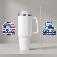 USA RTS Lot de 20 gobelets blancs en acier inoxydable de 40oz avec paille en plastique pour impression par sublimation