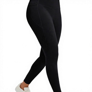 High Waist Plus Size Women's Yoga <b>Leggings</b> Elastic Waist Solid Spandex/Nylon Full Length Tummy <b>Control</b> Fitness Pants - Product Image 1