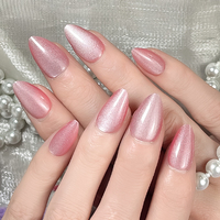 Faux ongles roses courts à talon aiguille, forme ovale et ronde, motifs imprimés, en ABS, style salon, design modèle