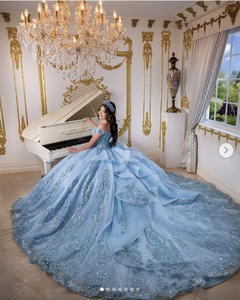 Nuovo <span class=keywords><strong>Abito</strong></span> da Ballo con Applicazioni per <span class=keywords><strong>Festa</strong></span> dei 16 Anni, Vestidos De 15 Anos, Abiti Personalizzati Blu Cielo per Quinceañera MQ705 - Product Image 2