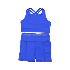 Custom Logo <strong>Girls</strong> Sports Wear Sleeveless Bra And <strong>Shorts</strong> Gym Outfit Elastic Solid Color Yoga Workout Set For Sports Exercise - Product Image 3