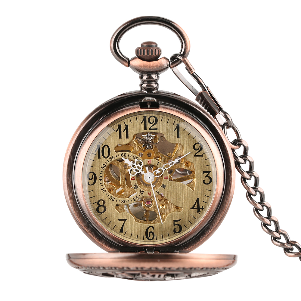 Orologio Da Tasca Scheletro Meccanico Oro Rosa Con Catena Fob - P882C - Foto 2