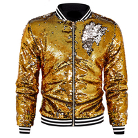 Veste à col montant en sequins pour homme, veste décontractée à côtes réversible pour l'automne et l'hiver