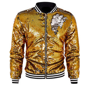 Chaqueta de Lentejuelas con Cuello Alto para Hombre, <span class=keywords><strong>Abrigo</strong></span> Reversible Informal con Estampado de Canalé para Otoño e Invierno - Product Image 2