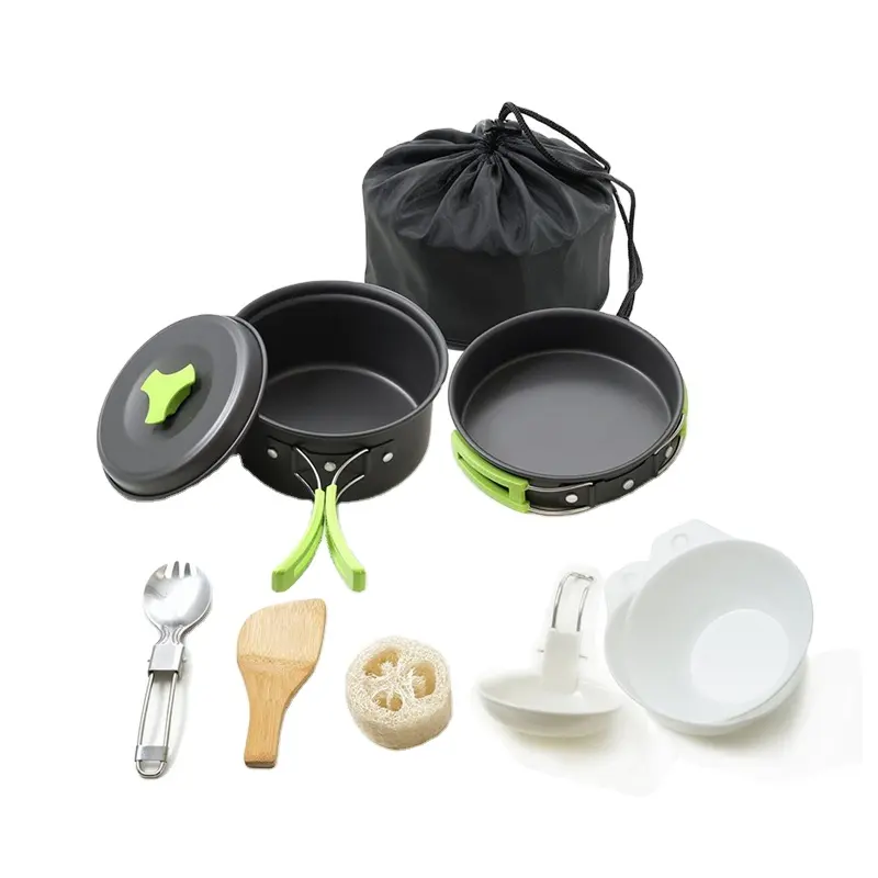 Peralatan Hiking Outdoor Memasak Gear 10 Buah Cook-Set Peralatan Masak Berkemah Pot Backpacking Non-Stick Memasak untuk Berkemah Di Luar Ruangan