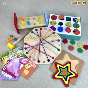 Set Regalo Educativo Montessori 5 in 1: Scatola di Classificazione delle Forme, Giocattolo in Legno con Corda, <span class=keywords><strong>Puzzle</strong></span> Geometrico per Bambini 2-3 Anni - Product Image 2