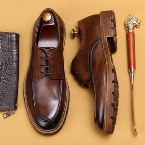 Chaussures en cuir décontractées pour hommes, en cuir véritable, souples, respirantes, confortables, à semelle épaisse, à lacets, pour mariage - Product Image 4
