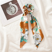 Chouchous tendance vintage à fleurs, doux et soyeux, romantiques pour soirée, avec long ruban triangulaire, élastique à cheveux pour femme, maintien doux pour demi-coiffure