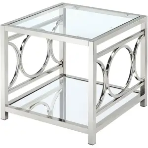 Circulaire Cut Out Lak Metallic Afgewerkt Rvs End Tafel Gehard Glas Einde Tafel