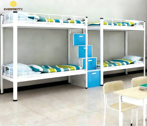 Lit superposé double moderne en métal blanc avec escalier <span class=keywords><strong>de</strong></span> rangement pour dortoir scolaire, chambre d'hôtel, chambre d'étudiant et personnel - Product Image 1