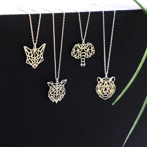 Animal bee Lovers Vector Origami Animal Pendant Necklace Silver Geometric Fox Elephant Owl Tiger Deer Necklace for Women Men