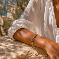 Bracelet de luxe en cuivre plaqué or 18 carats avec zircons colorés et pierre ovale, bijoux pour femme, cadeau, vente en gros