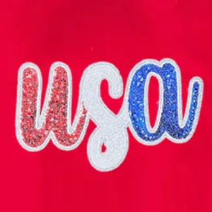 Wholesale usa letter sequin iron on patches custom usa flag smiley chenille sequin embroidery patch For Clothes hats