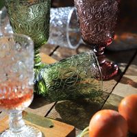 Verre à pied vintage vert de 9 oz en verre coloré, verres à boisson romantiques en verre gaufré pour mariage, fête, vacances