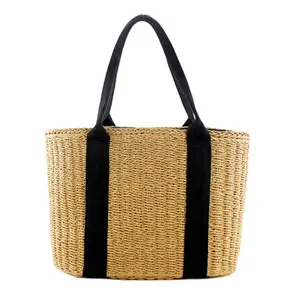 Bolso de mano de mimbre Natural para mujer, artículo a la moda, de papel, para hombro y playa, 2021