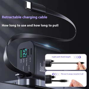 Cargador Rápido para Coche <span class=keywords><strong>con</strong></span> Pantalla Digital LED, 2 Cables Retráctiles, Estación de Carga Portátil 4 en 1 para <span class=keywords><strong>iPhone</strong></span> 16, Tipo C, Voltaje 12-24V - Product Image 3