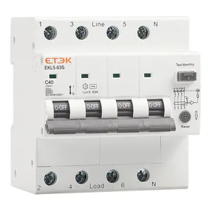เจ้อเจียง ETEK เบรกเกอร์ไฟฟ้า,3P + N 5โมดูล RCBO MCB AC Type 6-63A เบรกเกอร์วงจรไฟฟ้าแรงต่ำ