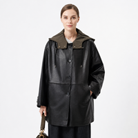 Reversibler Echtleder-Winterparka für Damen, 2-in-1 mit Kapuze, Winddicht, Leder-Windbreaker mit Polyesterfutter, Olivgrün und Schwarz